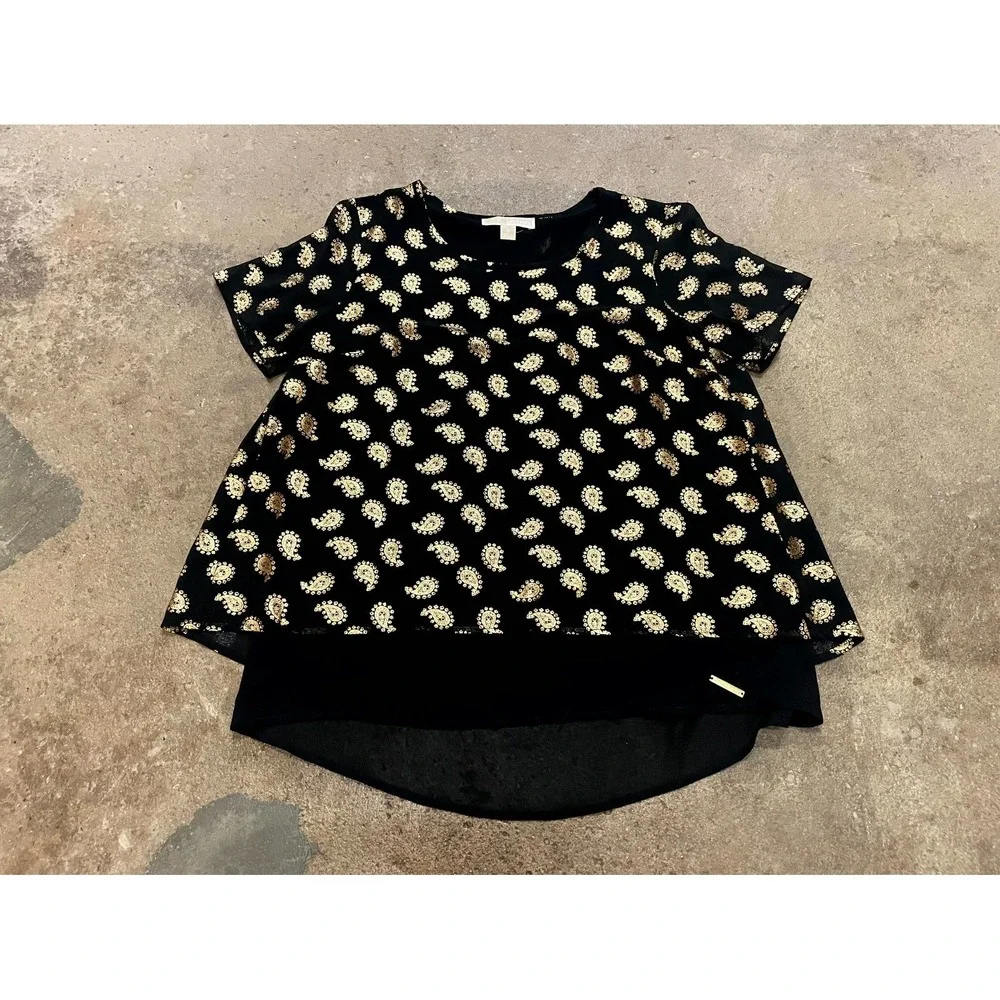Michael Kors Blouse Top Womens Medium Black Chiffon Paisley Print Double Layer